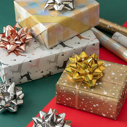 CHOIEO 15 Pcs Gift Bows Assortment, 4.5" Wide Bow for Christmas, Birthdays, Holiday, Presents, Wrapping Paper, Anniversaries, Baby Showers, Bridal Showers, Hanukkah (Rose Gold+Silver+Gold)