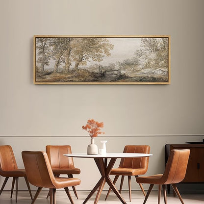 SIGNFORD Large Framed Canvas Print Wall Art Classical Forest Sketch Vintage Style Tree Illustrations Modern Art Relax/Calm Warm for Living Room, Bedroom, Office - 60"x20"