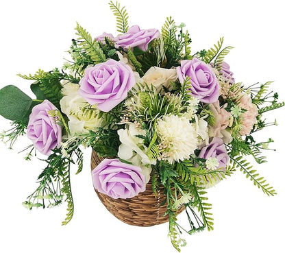 Artificial Rose Flowers 25pcs, Purple Foam Fake Rose Faux Flower for Wedding Bouquets Bridal Shower Centerpieces Floral Arrangements Home Decorations Party Backdrops Table