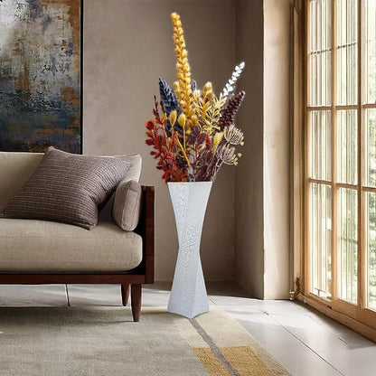 27.5 Inch (Ice Crack White) Tall Floor Vase for Home Decor - Modern Freestanding Vase with Textured Finish, Handmade Design for Pampas Grass, Artificial Flowers, Farmhouse Living Room Corner Décor