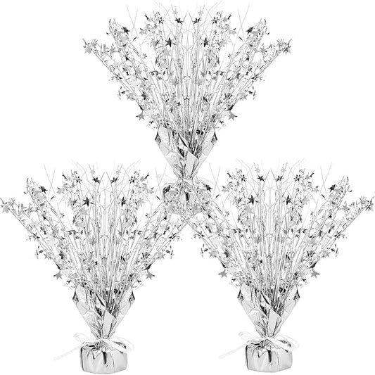 Crowye 3 Pieces Metallic Foil Spray Centerpiece Christmas Party Star Table Decoration Burst Centerpieces Fall Table Decor for Birthday New Year 2026 Party Holiday(Silver)