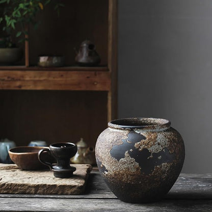 Denique Rustic Vase for Home Decor, Farmhouse Terracotta Vases, Large Ceramic Vase for Living Room Decor, Black Pottery Vase Large Clay Vase, Rustic Farmhouse Tabletop Decor(A-20cm)