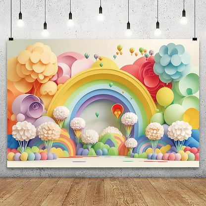 YongFoto Paper Flowers Backdrop 8x6ft Colorful Cut Paper Floral Blossom Rainbow Arch Hot Air Balloon Honeycomb Ball Photography Background Lovely Party Banner Home Decor Photo Studio Booth Props