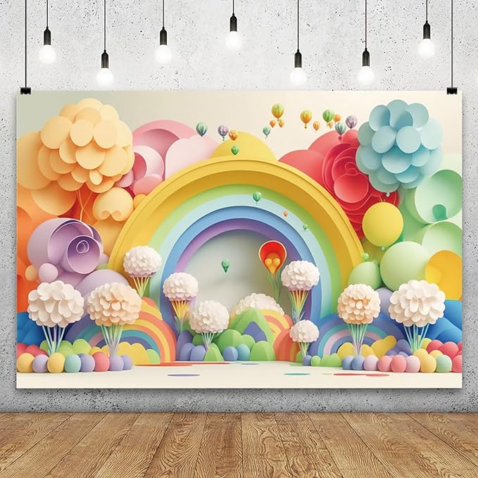 YongFoto Paper Flowers Backdrop 6x4ft Colorful Cut Paper Floral Blossom Rainbow Arch Hot Air Balloon Honeycomb Ball Photography Background Lovely Party Banner Home Decor Photo Studio Booth Props