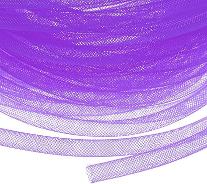 Mesh Tube Ribbon 25 Yards, 8mm Elastic Fabric Ribbons Mesh Tubing for Crafts/Gift Wrapping/Flower Bouquets/Wedding/Birthday/Holiday/Wreaths Christmas/Decoration[Violet]