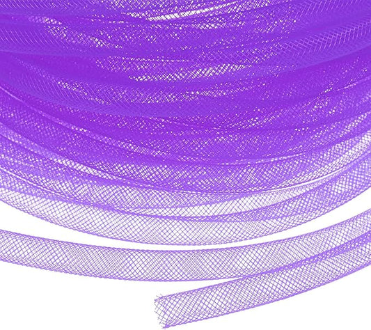 Mesh Tube Ribbon 25 Yards, 8mm Elastic Fabric Ribbons Mesh Tubing for Crafts/Gift Wrapping/Flower Bouquets/Wedding/Birthday/Holiday/Wreaths Christmas/Decoration[Violet]