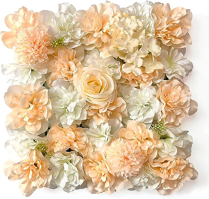 Flower Wall Backdrop, 12PCS 10.6"-15.7" Artificial Flower Wall Panel with Various Styles, 3D Floral Wall Decor for Wedding Photo Background Festive Party Home Decoration (H007, 15 * 15in)