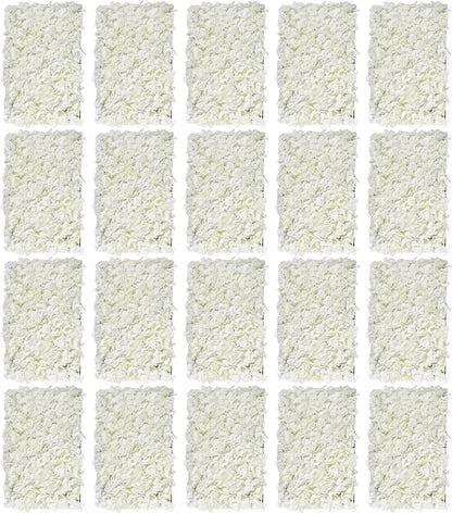 16"x 24" Artificial Flower Wall Panels,Flower Wall Mat Silk Flower Panels for Outdoor Garden Backyard Fence Fence Privacy Screen and Indoor Wall Decor(20Pcs White,Style 2)