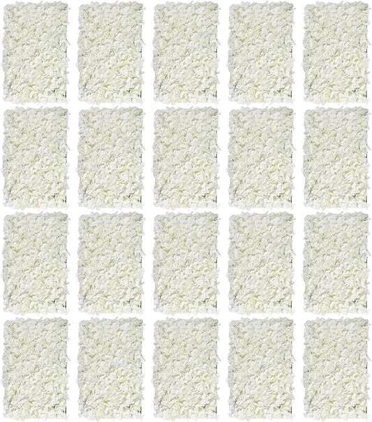 3D Flower Wall Panel, 20pcs Artificial Floral Wall Backdrop, Realistic Silk Flower Backplanes, Roll Up Fake Flower Background for Valentines Wedding Party Photo Arrangement Outdoor Decor(Milky White)