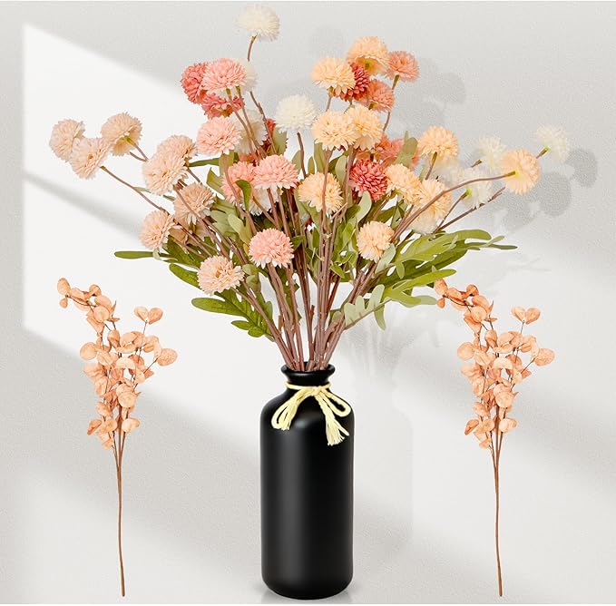 ZMTECH 12pcs Artificial Flowers for Vase, Silk Flowers for Kitchen Table Centerpiece Home Decor, Fake Flower with Faux Kiku Flowers Artificial 10 Stems + Eucalyptus (No Vase)
