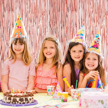 3 Pack 3.3x8.2 Feet Rose Gold Foil Fringe Backdrop Curtains, Tinsel Streamers Birthday Party Decorations, Fringe Backdrop for Graduation, Baby Shower, Gender Reveal, Disco Party