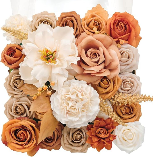 TINGE TIME Artificial Flowers Light Burnt Orange & Champagne Flower Combo for DIY Wedding Bouquets Table Centerpieces Arrangements Party Dinner Party Baby Shower Home Fall Decorations