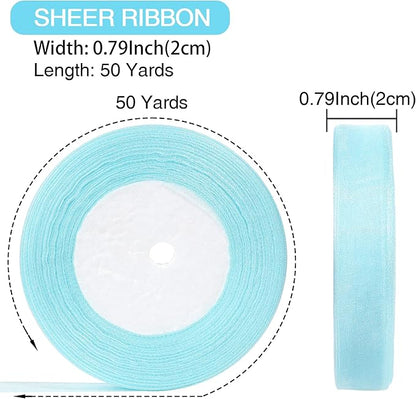 3/4 Inch x 50 Yards Sheer Organza Ribbon Chiffon Ribbon for Gift Wedding Flower Bouquet Wrapping Decorations Crafts (Light Blue)