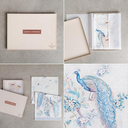 Maison d' Hermine Tablerunner 14.50"x108" 100% Combed Cotton Premium Decorative Runners, Kitchen, Party, Wedding, Restaurant & Camping, Peacock Utopia (Double Layer)