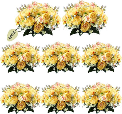 ASTRYAS 8Pcs Yellow Peonies Artificial Flowers, Fake Silk Peony Faux Peonies Flowers for Decoration Florals Arrangements Centerpiece Table Wedding Party Home Decor(8,Yellow)