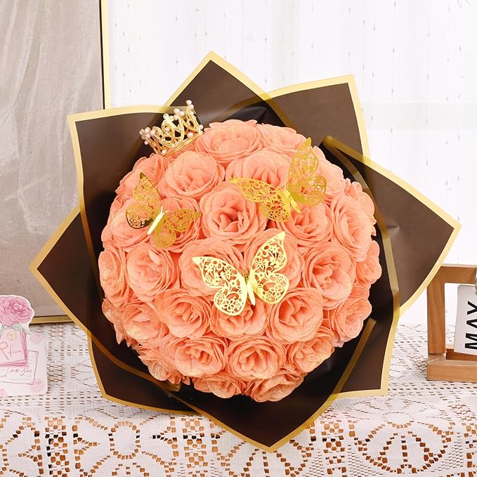 Waipfaru Glitter Roses Bouquet, DIY Fake Flowers Bouquet, Champagne Artificial Flower, Valentines, Anniversary, Engagement, Wedding, 24 Pcs