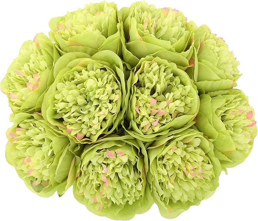 U'Artlines 10 Heads Artificial Peony Silk Flower Leaf Home Office Wedding Party Festival Bar Decor (Green)