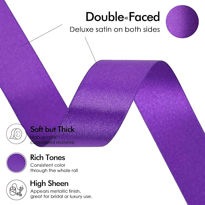 MEEDEE Purple Ribbon 1 Inch Purple Satin Ribbon Lux Double Faced Satin Ribbons by 50 Yards Polyester Wrapping Ribbons for Crafts, Weddings, Flower Bouquet, Holiday Decorating
