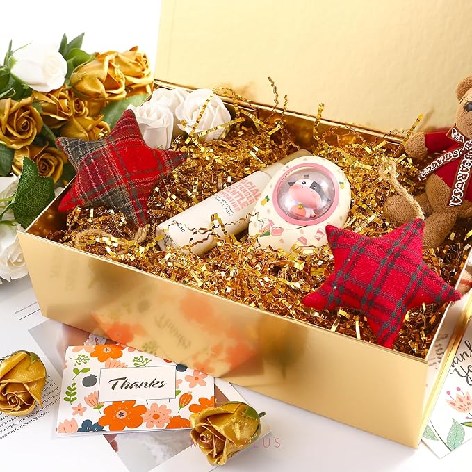 6 Christmas Large Gift Boxes with Lids 13.5x9x4.1 Inches, Gold Groomsmen Proposal Gift Boxes with Magnetic Closure for All Occasion (Glossy Gold)
