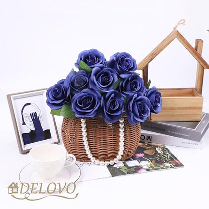 52pcs Navy Blue Roses Artificial Flowers Fake Flowers Silk Roses with Stems for DIY Wedding Bouquets Bridal Shower Centerpieces Arrangements Party Decorations