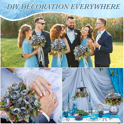Geosar 8 Bundles Artificial Peonies Flowers Fake Silk Peony Bouquet Faux Peonies Flowers Bulk for Decoration Vase Floral Arrangements Wedding Party Table (Blue)