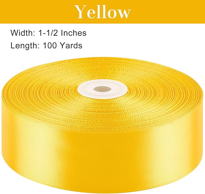 1-1/2 Inches 100 Yards Yellow Satin Ribbon, Solid Fabric Ribbon Roll for Flower Bouquets, Gift Wrapping, Wedding, Handmade Crafts