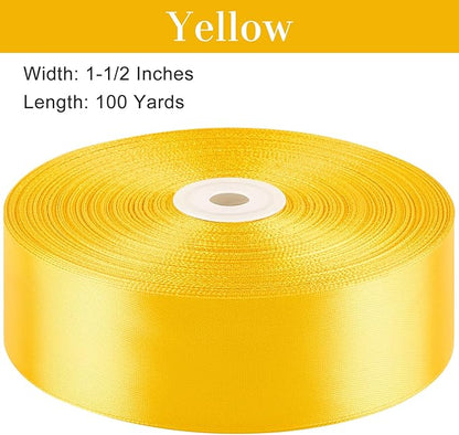 1-1/2 Inches 100 Yards Yellow Satin Ribbon, Solid Fabric Ribbon Roll for Flower Bouquets, Gift Wrapping, Wedding, Handmade Crafts