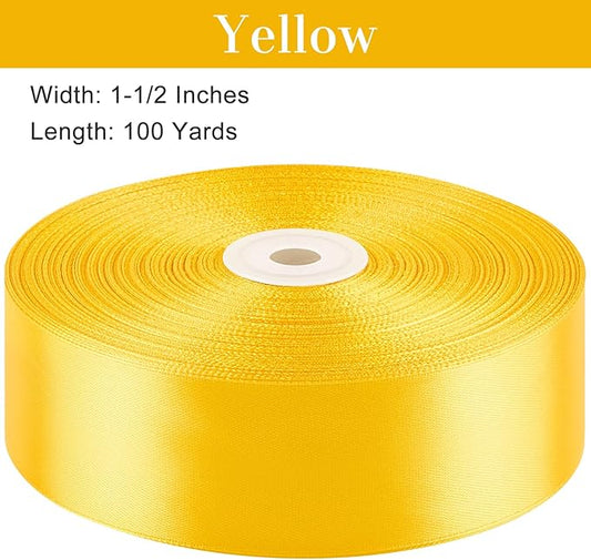 1-1/2 Inches 100 Yards Yellow Satin Ribbon, Solid Fabric Ribbon Roll for Flower Bouquets, Gift Wrapping, Wedding, Handmade Crafts
