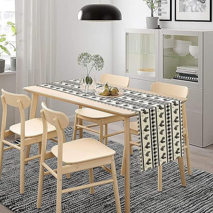 Rooster Table Runner,Farmhouse Animal Vintage Chicken Black White Plaid Check Tablecloth Burlap for Hotel Indoors Outdoor Dining Room Kitchen Home Decor,W13X L90 in
