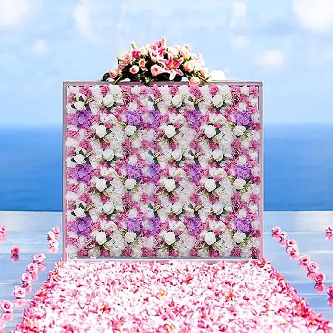 Flower Wall Backdrop, 6 Pcs Flower Wall Panels Artificial Floral Wall Background for Wall Decoration in Wedding Sites, Birthday Parties Per Panel 56-59 Flowers 24 x 16 Inch