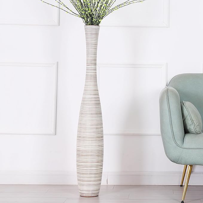 Leewadee Decorative Tall Floor Vase for Living Room Decor, 41 inches, White Wash, Resin