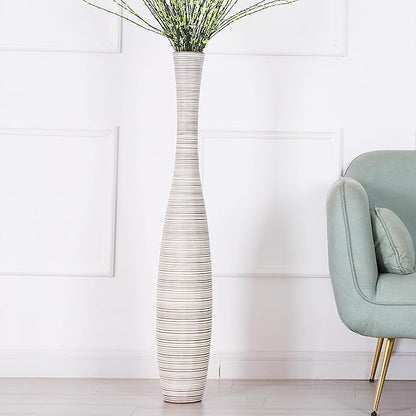 Leewadee Decorative Tall Floor Vase for Living Room Decor, 41 inches, White Wash, Resin
