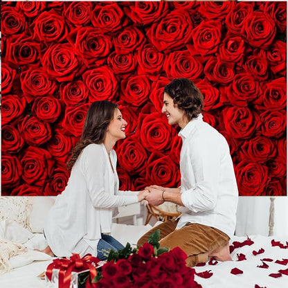 Avezano Valentine's Day Backdrop Rose Flower Wall Photo Background Red Rose Wedding Bridal Shower Photography Backdrop Mother's Day Birthday Party Dessert Table Banner (7x5ft)