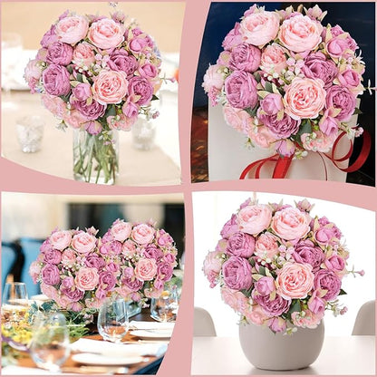 6 Pcs Peonies Artificial Flowers Bulk, Mixed Pink Silk Peonies Fake Bouquet for Floral Centerpieces,Red Realistic Faux Peony Flower for Flower Arrangements Wedding Decoration vase