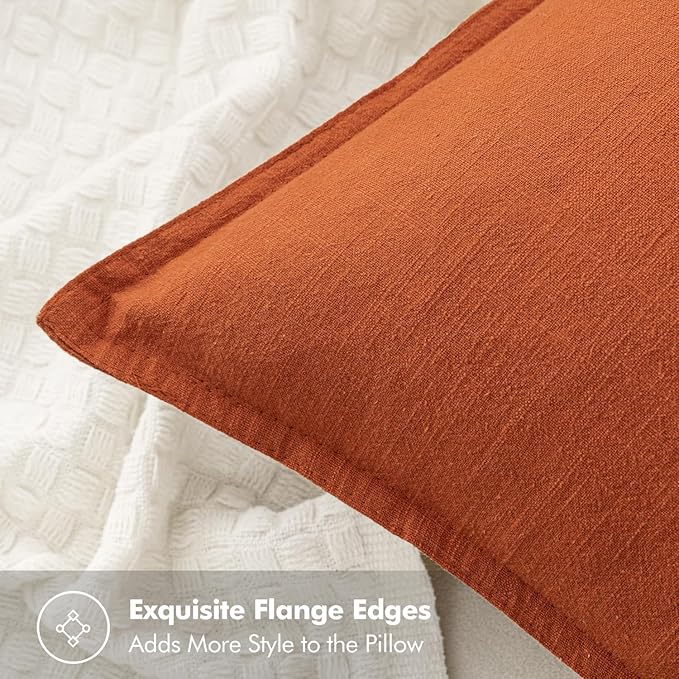 MIULEE Decorative Linen Euro Sham Pillow Covers 24x24 Burnt Orange Boho Farmhouse Neutral Couch Throw Pillows for Bed Pack of 2 Accent Modern Pillowcase Summer Sofa Livingroom Home Decor