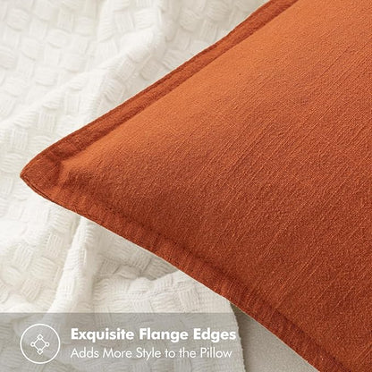 MIULEE Decorative Linen Pillow Covers 20x20 Inch Burnt Orange Boho Farmhouse Neutral Couch Throw Pillows for Bed Pack of 2 Accent Modern Pillowcase Summer Sofa Livingroom Home Decor