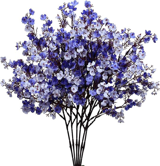 Mandy's Shades of Blue Artificial Baby’s Breath European Flowers 6 Bundles Silk Gypsophila with Bendable Stems for Fall Thanksgiving & Christmas Centerpiece Wedding Decor and Table Arrangements