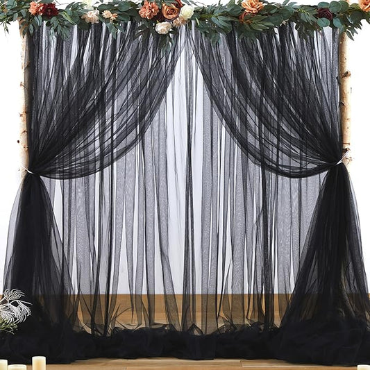 Black Tulle Backdrop Curtain for Parties 10ft x 8ft Black Sheer Photo Backdrop Curtains Drapes for Birthday Party Baby Shower Wedding Decorations