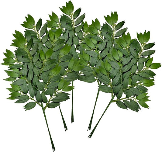 48Pcs Italian Ruscus Greenery Stems Artificial Silk Greenery Leaves for DIY Wedding Arch Bouquet Filler Table Centerpieces Home Indoor Decor