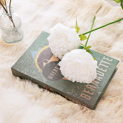 U'Artlines Artificial Peony Silk Flower with Stems 10pcs Real Look Vintage Peonies for Home Wedding Decoration(Pure White)