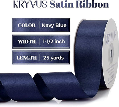 Navy Blue Satin Ribbon, Double Faced 1-1/2 Inch X 25 Yards Navy Blue Ribbon, Premium Satin Ribbon for Gift Wrapping, Crafts, Hair Bow Making, Sewing, Flower Bouquet, Wedding Party Decor