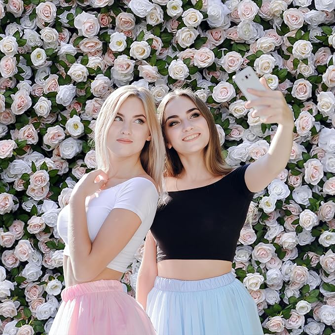 Artificial Flower Wall Backdrop 8×8 ft (2.4×2.4 m), 2 Panels 4×8 ft Each, Realistic Blooms for Wedding Ceremony, Photo Booth & Baby Shower,Stand/Frame Not Included