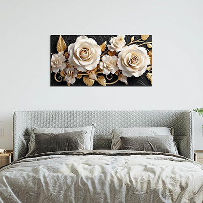 Flower Large Canvas Wall Art for Living Room Bedroom Home Office White and Gold Wall Art Blossom Picture Framed Wall Decor Modern Canvas Prints 20x40 In
