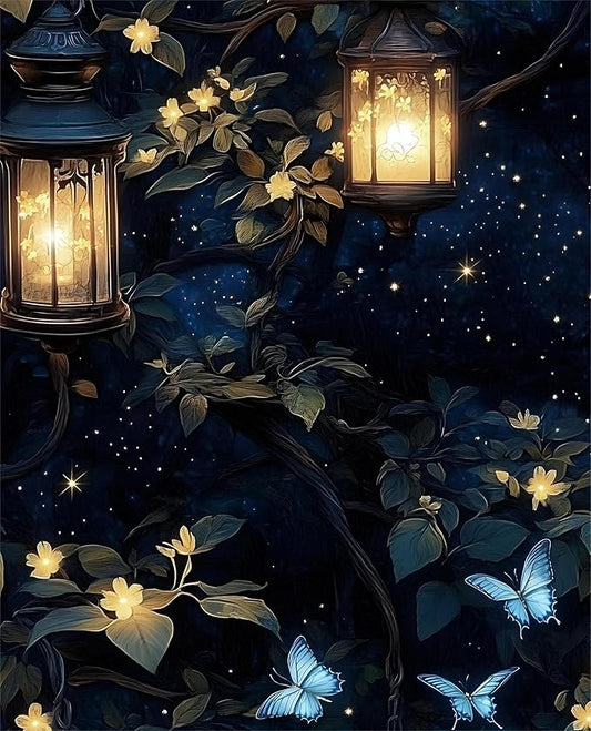 Dark Wallpaper Peel and Stick Night Forest Contact Paper Vintage Green Leaf Wall Paper Vinyl Waterproof Self Adhesive Retro Lantern Butterfly Walls Mural for Bedroom Cabinet Table Décor17.5" x 118"