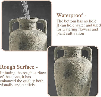 Large Vase with Handle - Ceramic Rustic Vase, 11.41 inch Tall Terracotta Flower Vase with 2 Handles, Decorative Vases for Home Decor, Dining Table, Living Room, Kitchen, Office