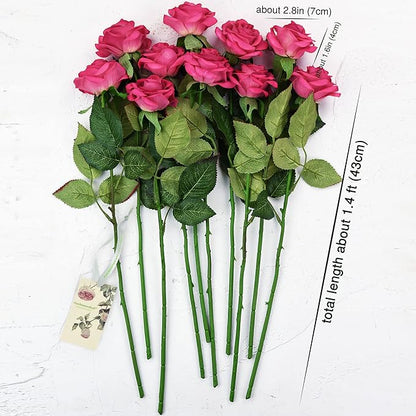 FiveSeasonStuff Fake Roses Wedding Flowers Real Touch Silk Coral Pink Artificial Flowers 12 Stems