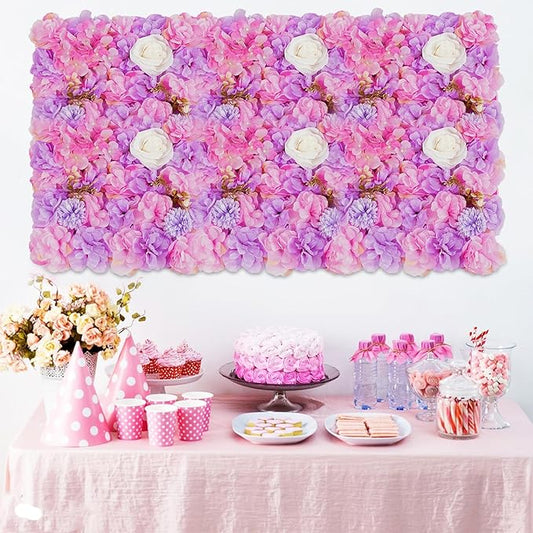 24 Pack Flowers Wall Panels Artificial Floral Wall Mat Handmade 3D Silk Rose Hydrangea Dahlia Floral Panels for Photo Background Home Party Wedding Backdrop Decoration, 24 x 16 inch (24 pcs)