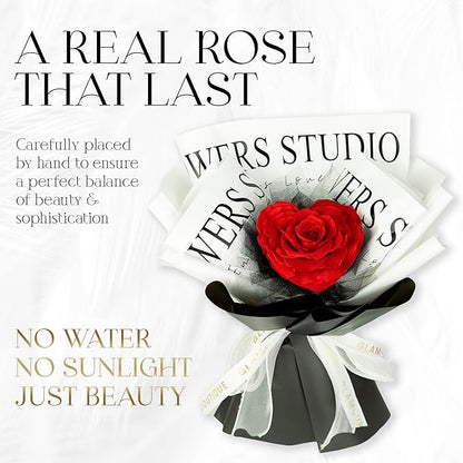 GLAMOUR BOUTIQUE Preserved Rose Single Heart Bouquet - Flowers Roses Eternal in a Box, Gift for Wife Anniversary, Birthday, for Her Flowers Eternal