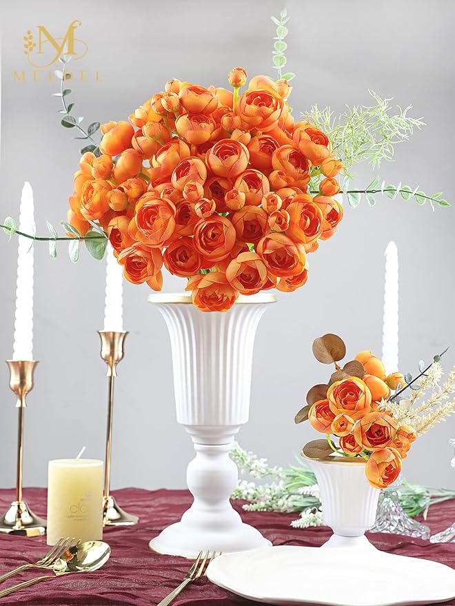 Meldel 32pcs Ranunculus Artificial Flower, Faux Silk Mini Orange Ranunculus Flowers for DIY Bouquet, Bulk Fake Peony Wedding Filler Flowers for Centerpieces Arrangements Bridal Shower Decorations