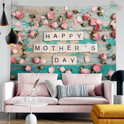 Happy Mother's Day Backdrop Flowers Wooden Pink Floral Photography Background for Mom Festival Party Banner Decorations Supplies Photo Shoot Party Banner Wallpaper Studio Props 7x5ft